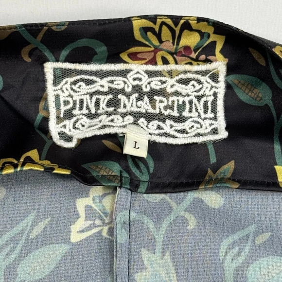 Pink Martini Open Front Blazer Jacket Womens Size Large Black Gold Florals - Picture 8 of 11